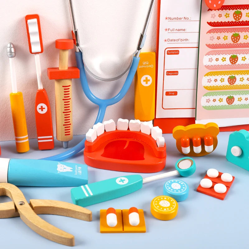 Wooden medicine box doctor set