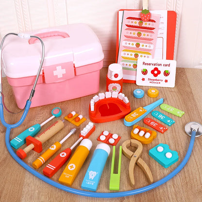 Wooden medicine box doctor set