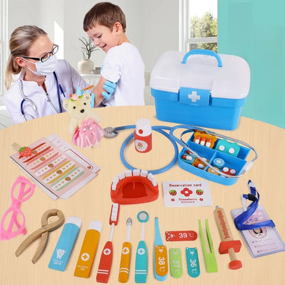 Wooden medicine box doctor set