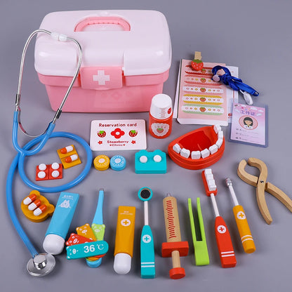 Wooden medicine box doctor set